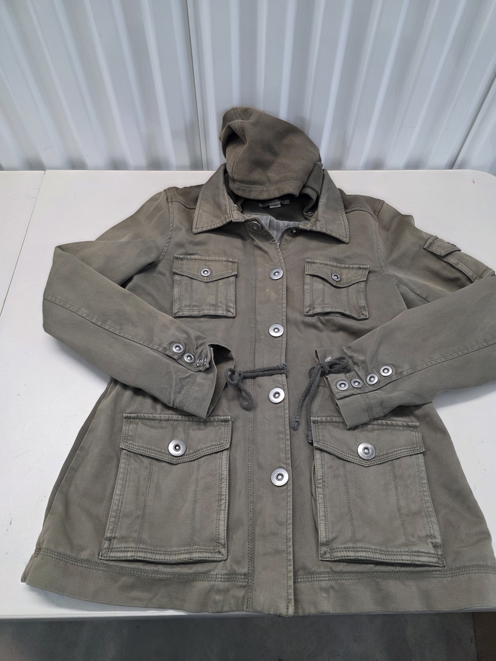 Olive Green Utility Bomber Jacket Cargo Military Moto Peyton Jensen Small